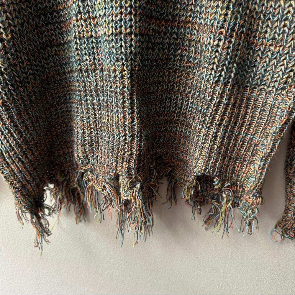 Daytrip Buckle Distressed Strappy V-Neck Sweater Multi-Color Knit Boho S Small - Picture 6 of 7